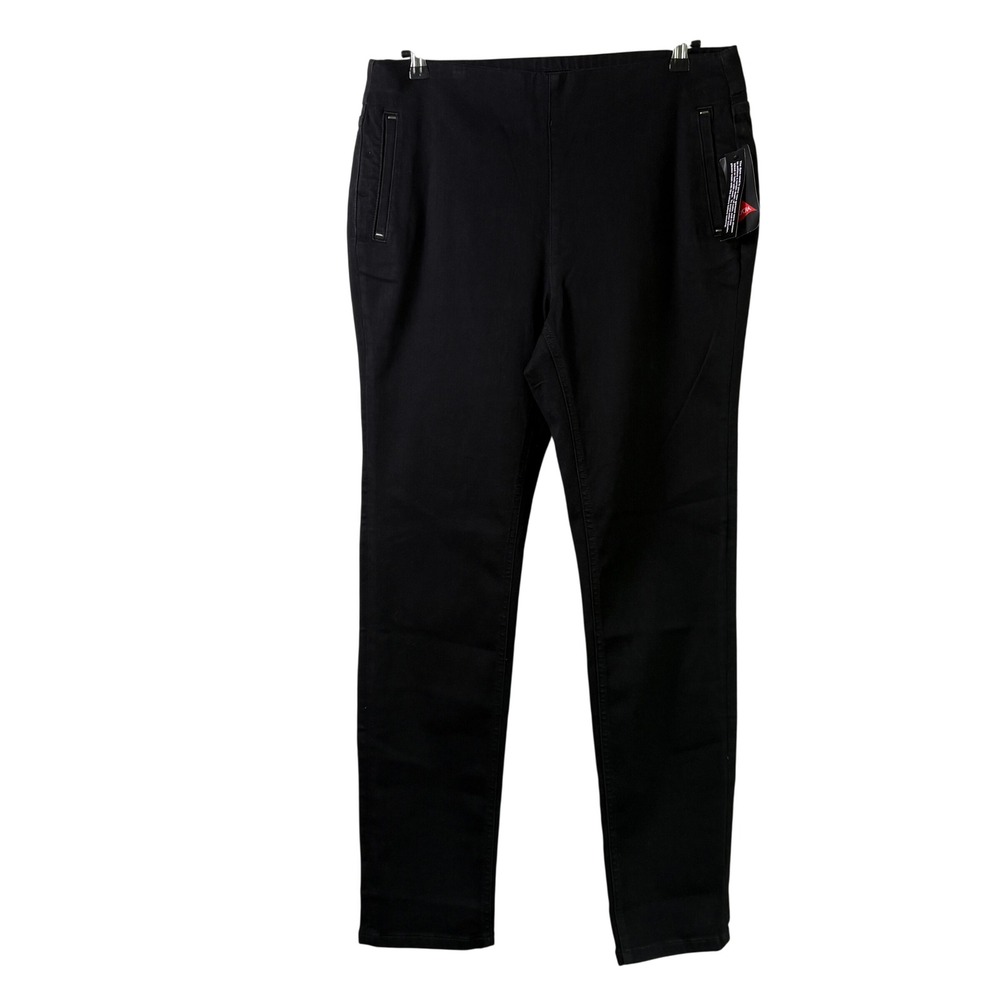 Denim & Co Signature Pull On Jeans Size 14 Black Slim Straight Leg Stretch NWT